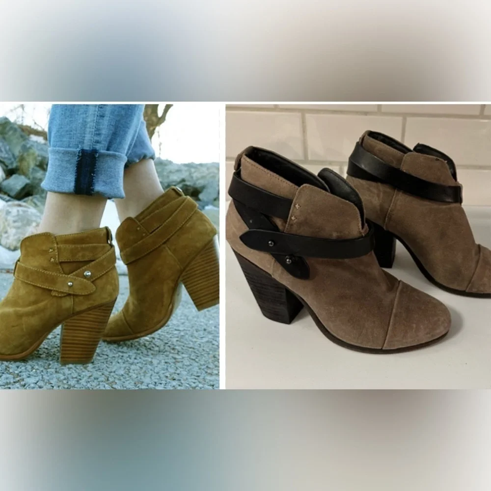 RAG & BONE 7 Harrow Khaki suede leather buckle ankle boot quality luxury western